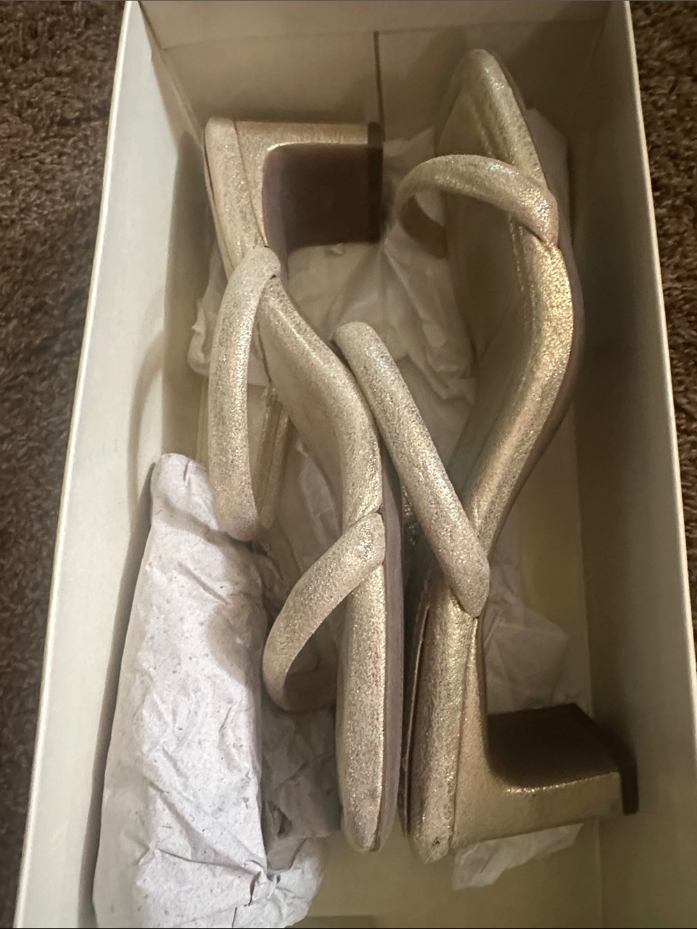 Anne Klein Metallic Gold Strappy Block Heel Sandals